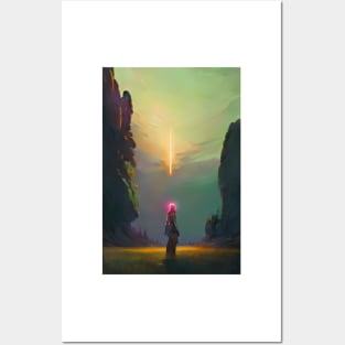 Anime Girl Spring Meteor Comet Mountain Landscape Posters and Art